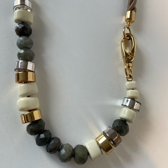Stella & Dot Brown Rope Necklace!  labradorite stones resin beads, rope cord. - Picture 5 of 8